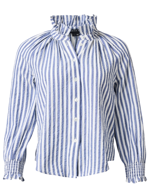 Product image - Veronica Beard - Calisto Blue and White Striped Seersucker Blouse