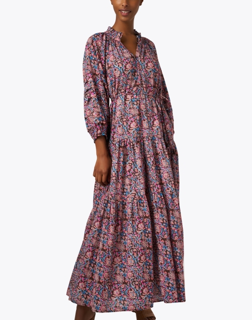 Front image - Apiece Apart - Trinidad Brown Multi Print Cotton Dress