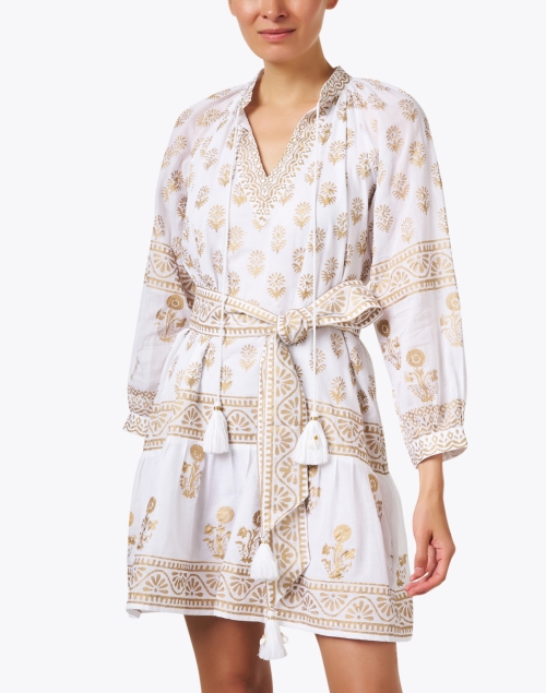 Front image - Bella Tu - Ophelia White and Gold Print Dress