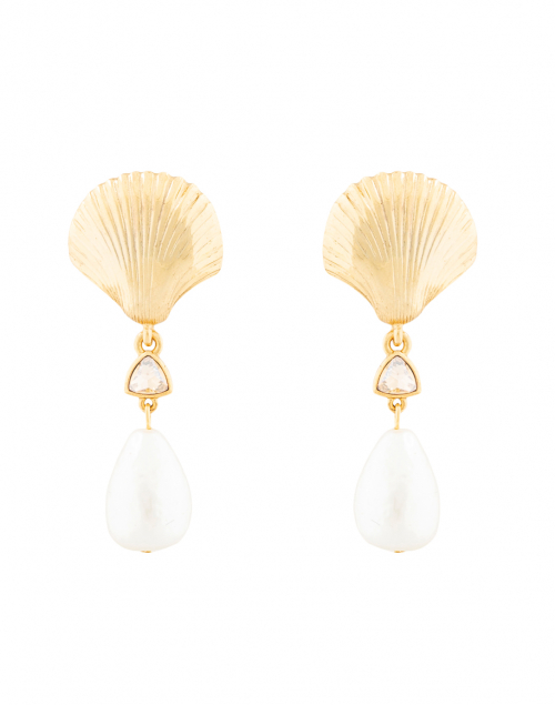 Oscar de la Renta - Gold Scallop Shell and Pearl Drop Earrings 