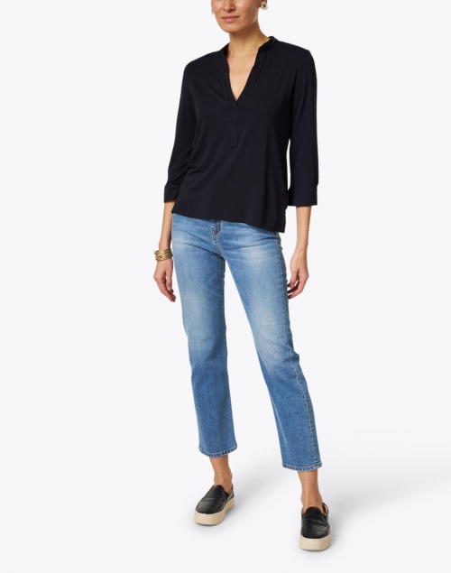 Navy Stretch Henley Top