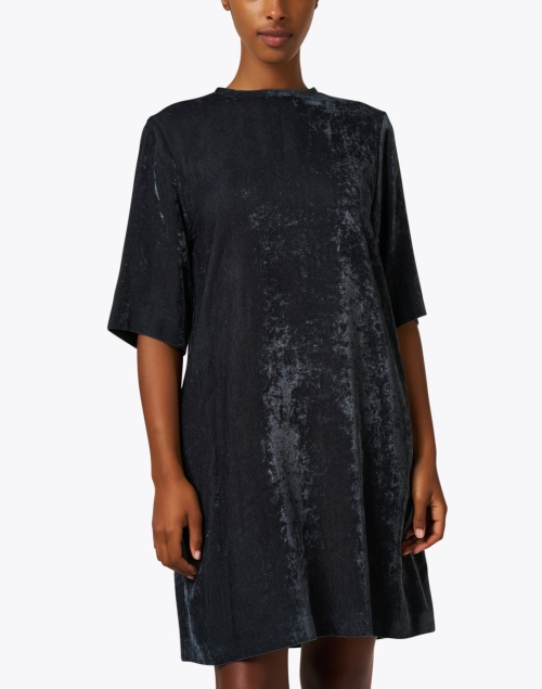 Front image - Fabiana Filippi - Petrolio Black Crushed Velvet Shift Dress