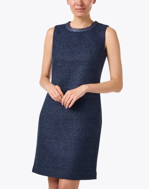 Front image - St. John - Blue Lurex Tweed Dress