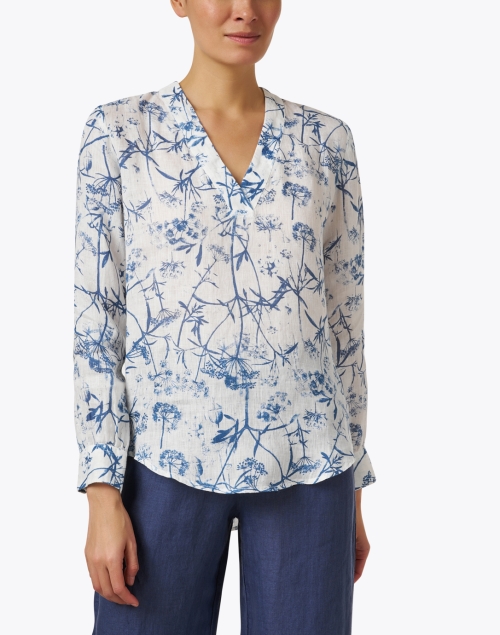 Front image - 120% Lino - White Printed Linen Blouse 
