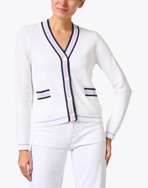 Front image - Kinross - White Cotton Cashmere Cardigan