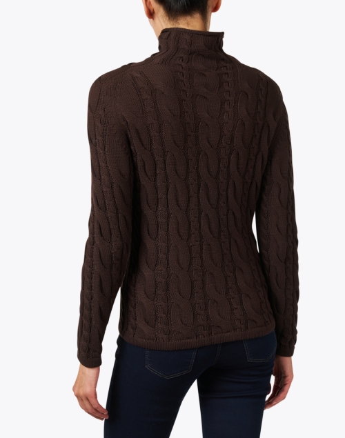 Back image - Blue - Brown Cotton Cable Sweater
