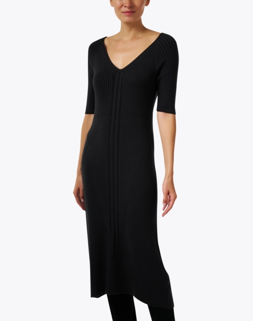 Front image - Ecru - Black Rib Knit Dress