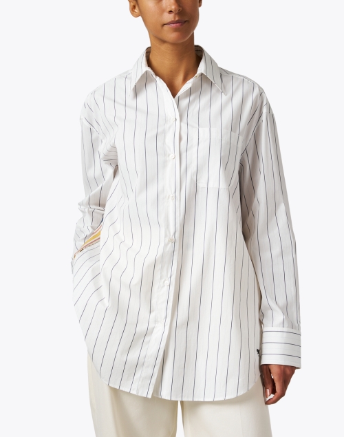 Front image - Weekend Max Mara - Corolla White Striped Silk Panel Blouse 