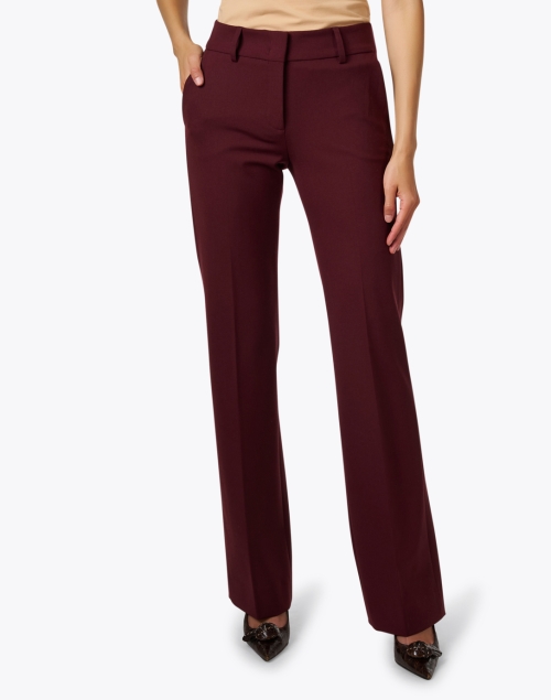 Front image - Piazza Sempione - Luisa Burgundy Stretch Wool Straight Leg Pant 