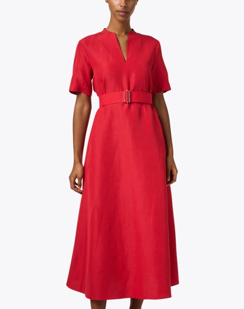 Front image - Lafayette 148 New York - Raleigh Red Silk Linen Dress