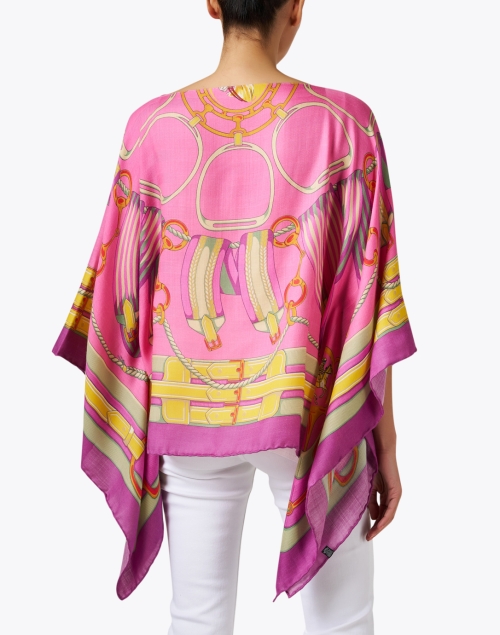 Back image - Rani Arabella - Pink Multi Print Cashmere Silk Poncho