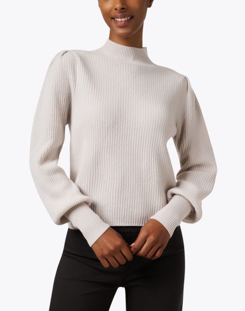 Front image - Allude - Taupe Cashmere Mock Neck Sweater