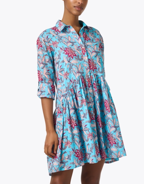 Front image - Ro's Garden - Deauville Blue and Pink Print Shirt Dress