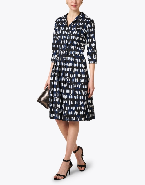 Audrey Navy and Ivory Print Stretch Cotton Dress