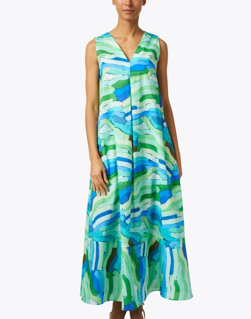 Front image - Caliban - Blue and Green Print Cotton Dress