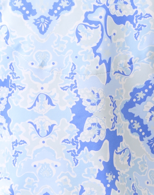 Fabric image - Gretchen Scott - Blue Watteau Printed Ruffle Neck Top