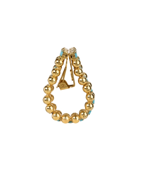 Back image - Kenneth Jay Lane - Gold and Turquoise Drop Clip Hoop Earrings