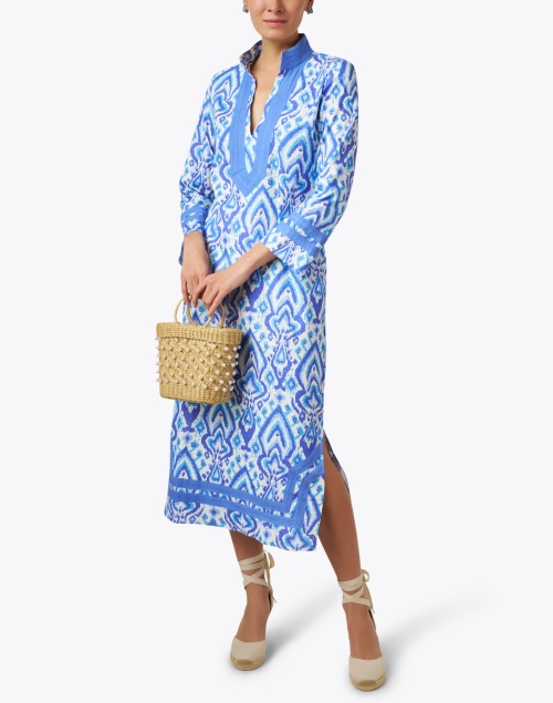 Blue Ikat Print Cotton Tunic Dress