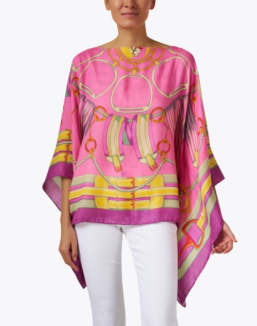 Front image - Rani Arabella - Pink Multi Print Cashmere Silk Poncho