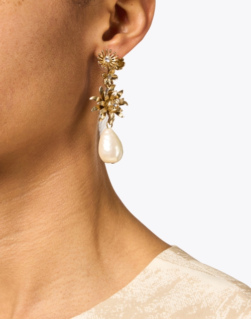 Bloom Floral Gold and Pearl Drop Earrings