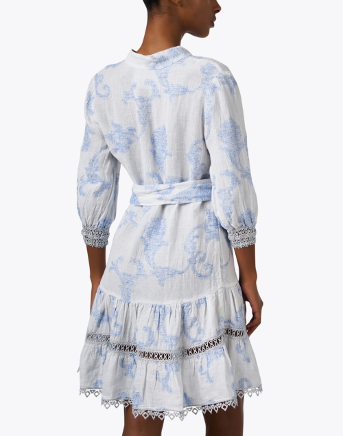 Back image - Temptation Positano - Tokyo White and Blue Embroidered Linen Dress