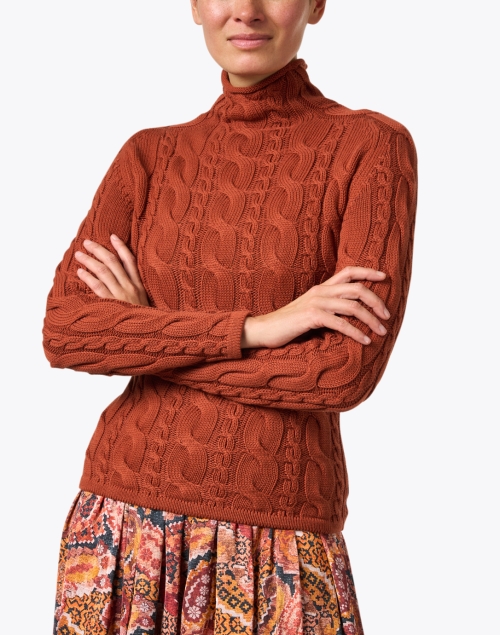 Front image - Blue - Cinnamon Brown Cotton Cable Knit Sweater