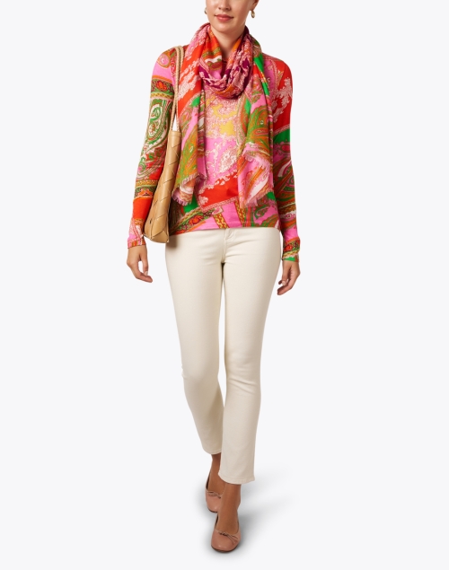 Look image - Pashma - Red Pink and Green Paisley Print Cashmere Silk Sweater