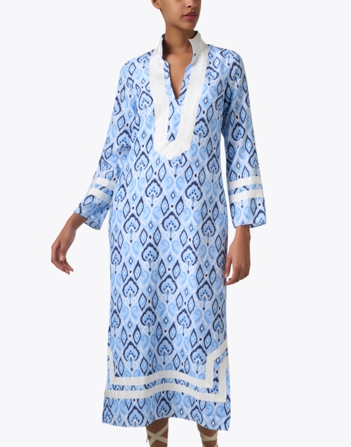 Front image - Sail to Sable - Blue and White Silk Blend Tunic Dress