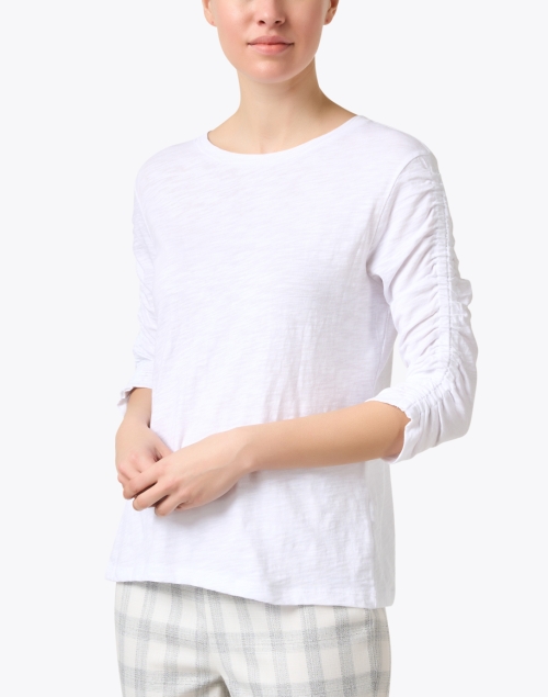 Front image - Elliott Lauren - White Cotton Ruched Sleeve Top