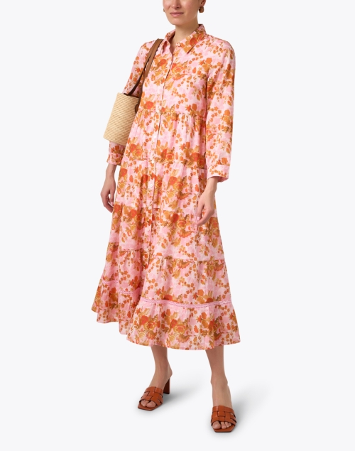 Jinette Pink and Orange Print Maxi Dress