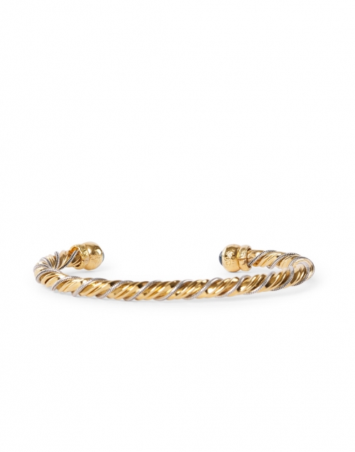 Gas Bijoux - Gold, Silver, and Green Intertwined Braided Cuff Bracelet 