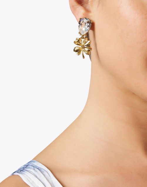 Crystal Clover Drop Clip Earrings
