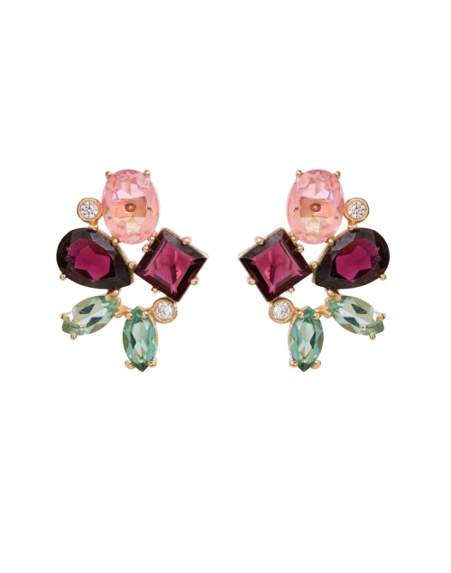 Atelier Mon - Rouge Garnet, Green Quartz, Crystal Rose Cluster Stud Earrings