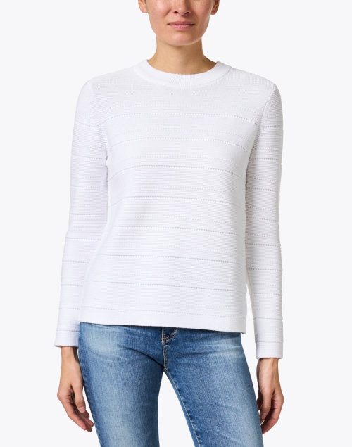 Front image - Kinross - White Cotton Garter Stitch Stripe Sweater