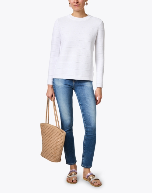 White Cotton Garter Stitch Stripe Sweater