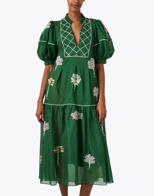 Front image - Farm Rio - Green Embroidered Cotton Dress