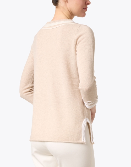 Back image - Cortland Park - Calipso Beige Embroidered Cashmere Top