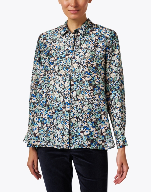 Front image - Rosso35 - Blue Multi Floral Silk Blouse