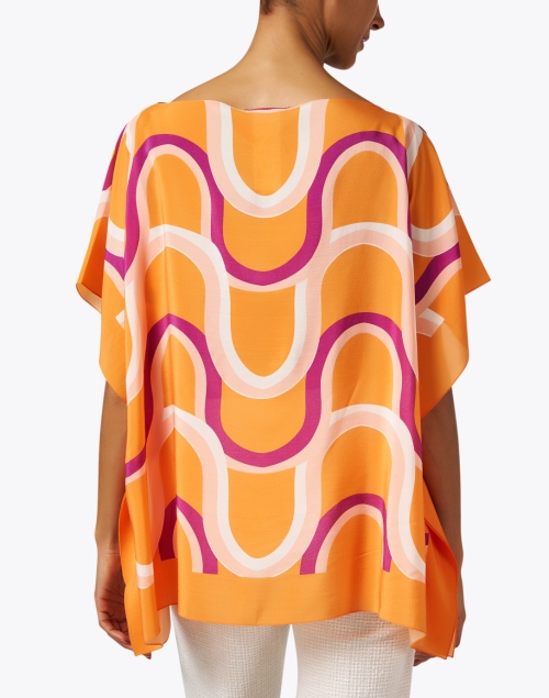 Back image - Seventy - Orange Print Silk Poncho Top