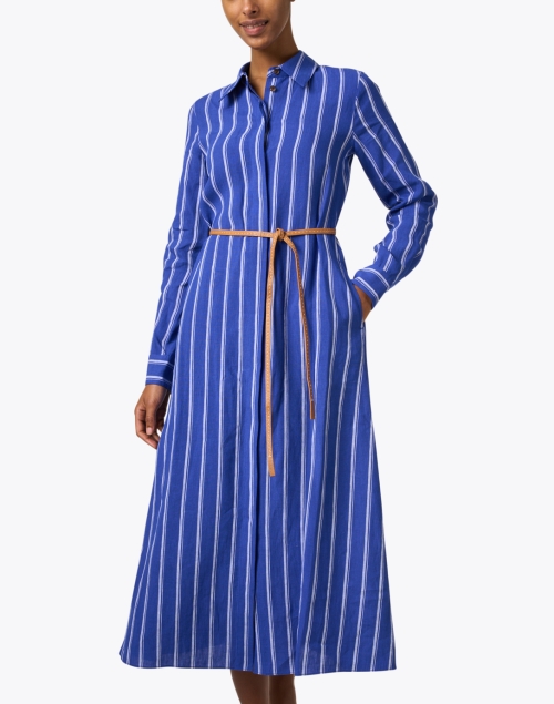 Front image - Lafayette 148 New York - Waylon Blue Stripe Linen Dress