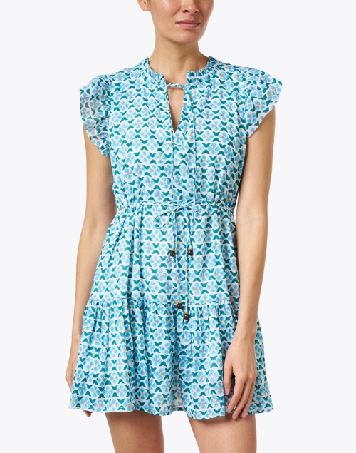 Front image - Oliphant - Turquoise Print Cotton Mini Dress