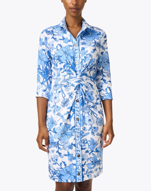 Front image - Gretchen Scott - Blue Floral Printed Twist Front Dress