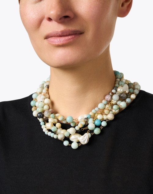 Look image - Kenneth Jay Lane - Gold, Amazonite, and Pearl Multi Strand Necklace
