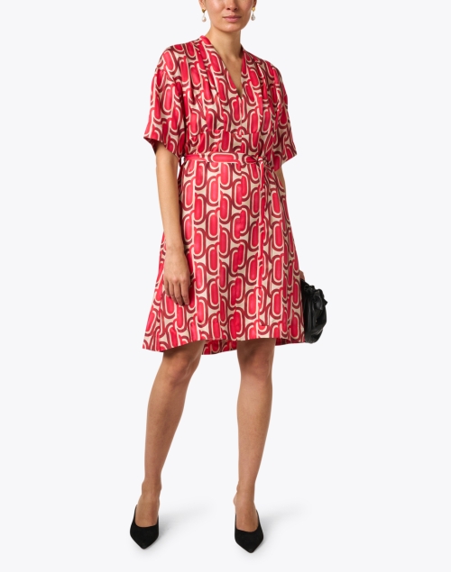 Red Geometric Print Silk Dress