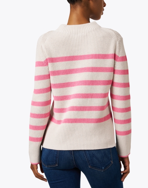 Back image - Kinross - Ivory and Pink Stripe Garter Stitch Cotton Sweater
