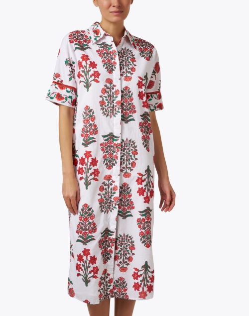 Front image - Ro's Garden - Thelma White and Red Floral Print Dress