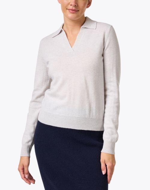 Front image - Kinross - Light Grey Cashmere Polo Sweater