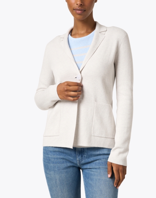 Front image - Kinross - Cream Cotton Cashmere Knit Blazer