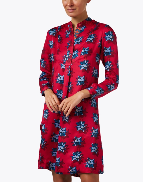 Front image - Lisa Corti - Angela Red Print Satin Tunic Dress