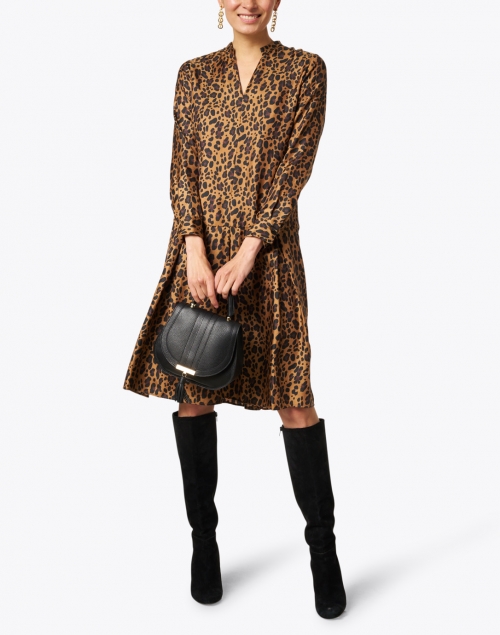Brown Animal Print Silk Twill Dress